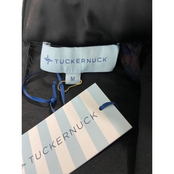 NWT Tuckernuck Navy & Brown Geometric Print Quilted Mock Neck Dress-sz Medium - Picture 3 of 7